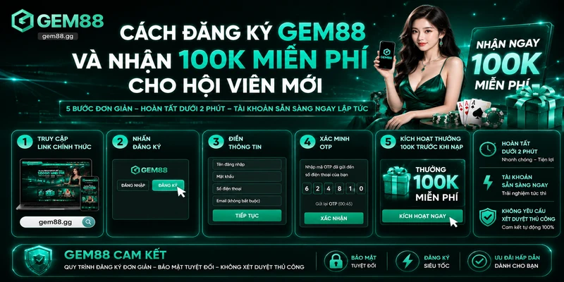 Cách Đăng Ký GEM88 Và Nhận 100K Miễn Phí Cho Hội Viên Mới