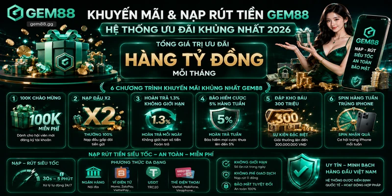 Khuyến Mãi Và Nạp Rút Tiền GEM88 – Hệ Thống Ưu Đãi Khủng Nhất 2026